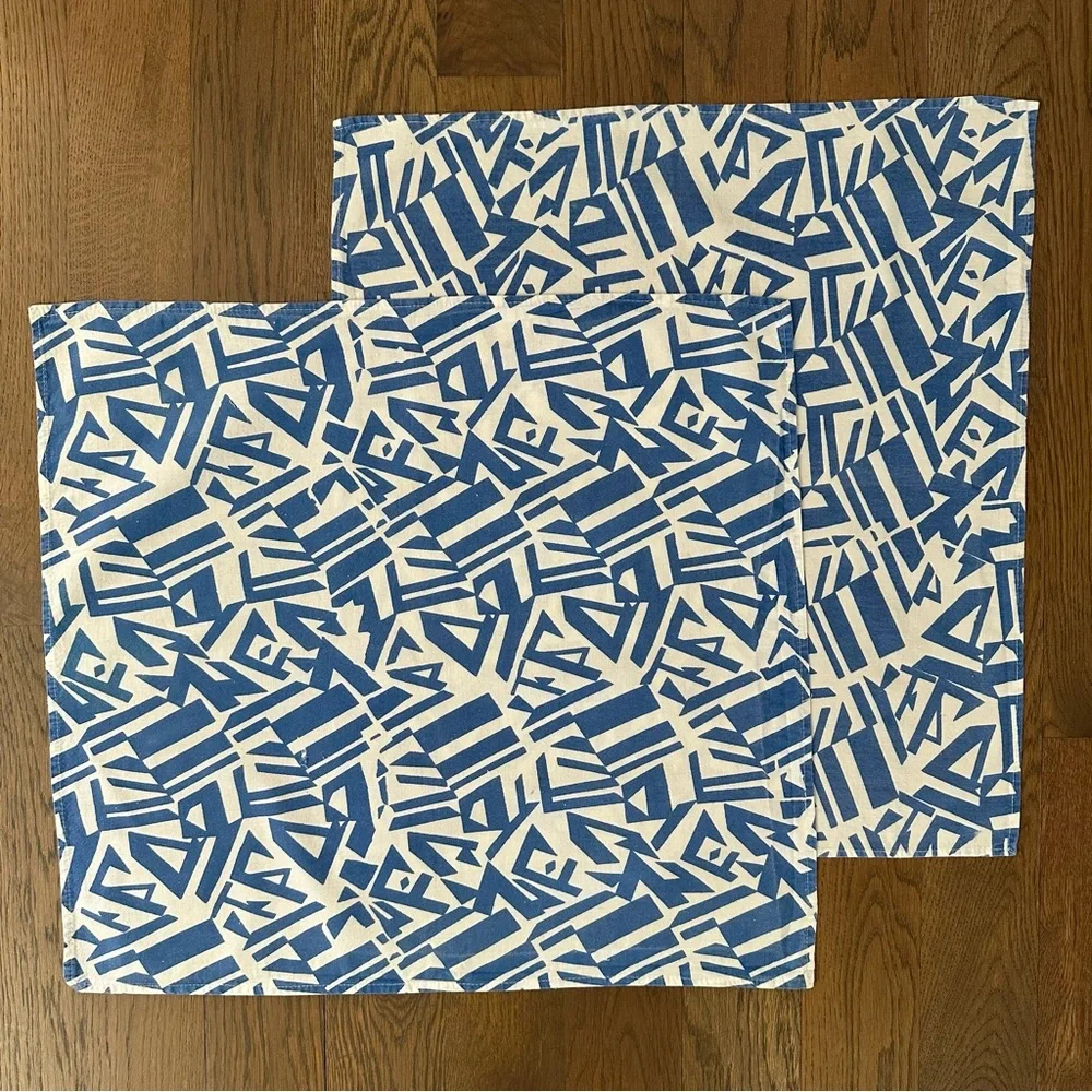 Set of Two Anthropologie Abstract Printed Cotton Napkins Blue, White 20.25